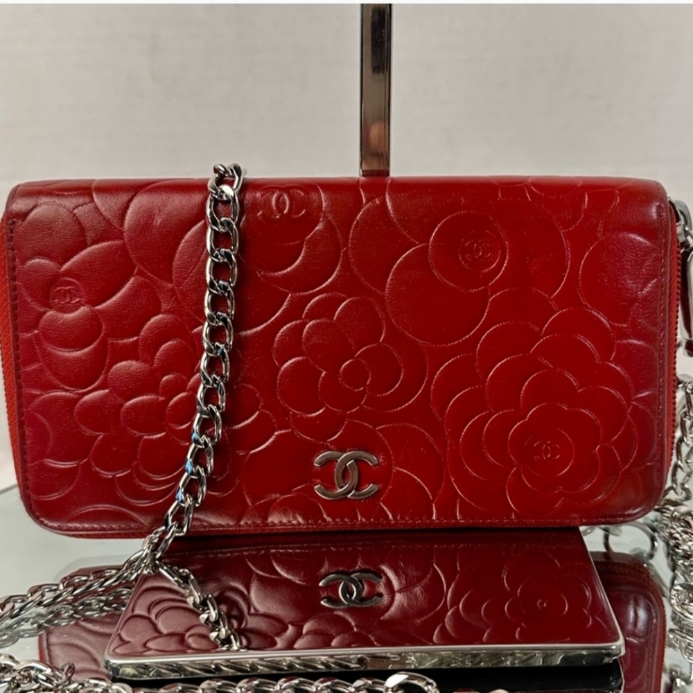 Chanel Camellia Red Leather Wallet